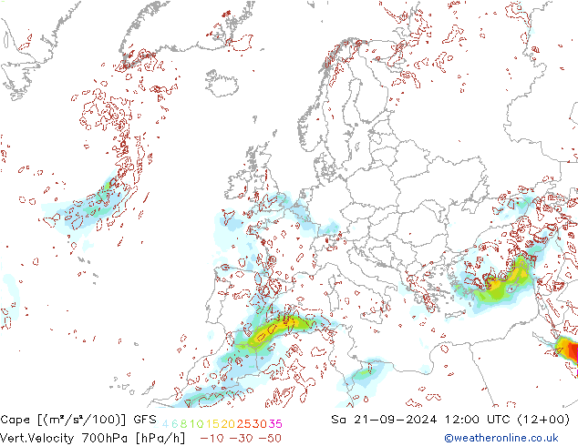 Cape GFS sáb 21.09.2024 12 UTC