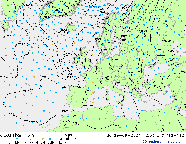 Wolkenschichten GFS So 29.09.2024 12 UTC