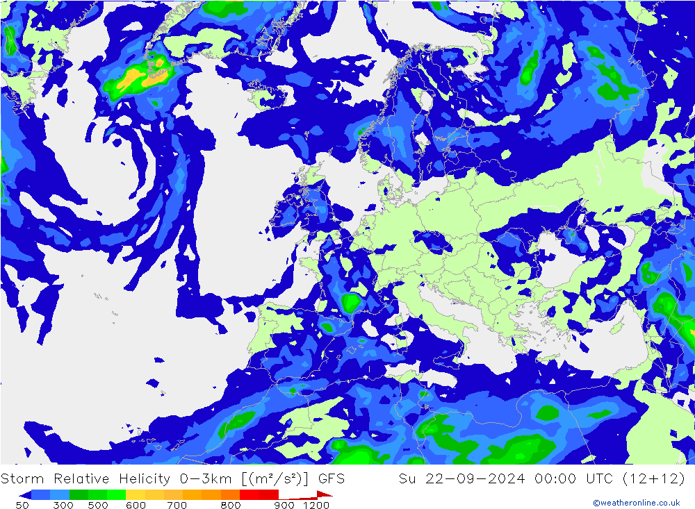 Storm Relative Helicity GFS So 22.09.2024 00 UTC