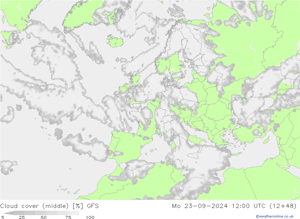 云 (中) GFS 星期一 23.09.2024 12 UTC