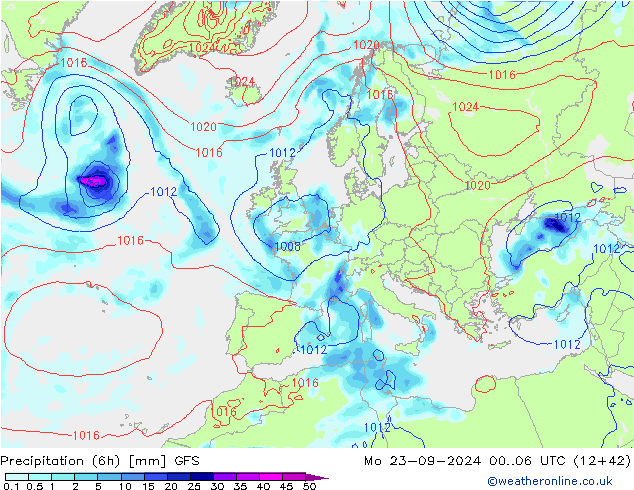 Z500/Rain (+SLP)/Z850 GFS Mo 23.09.2024 06 UTC