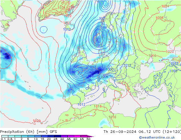 Z500/Rain (+SLP)/Z850 GFS Do 26.09.2024 12 UTC