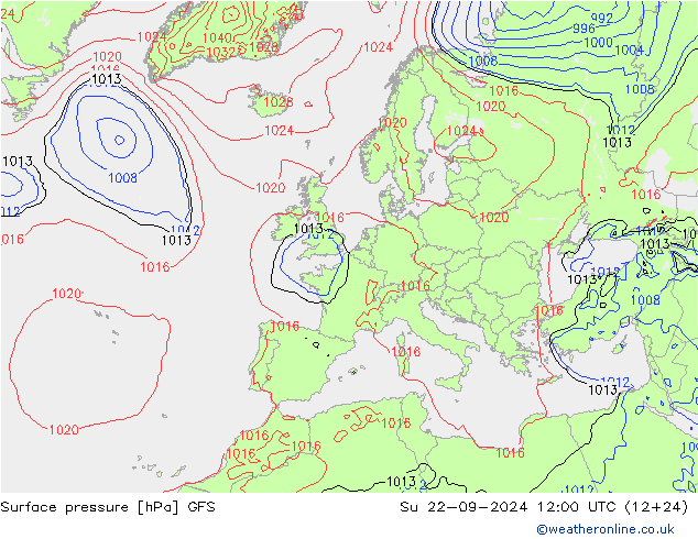 Presión superficial GFS dom 22.09.2024 12 UTC