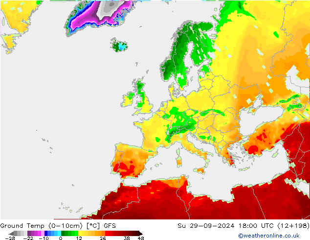 Ground Temp (0-10cm) GFS Su 29.09.2024 18 UTC