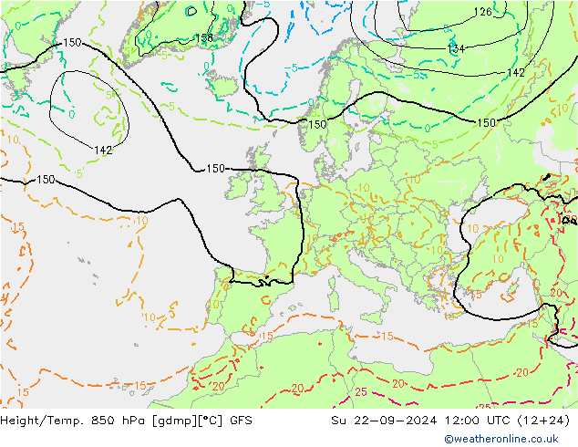 Z500/Rain (+SLP)/Z850 GFS 星期日 22.09.2024 12 UTC