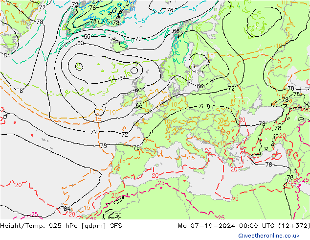 Height/Temp. 925 hPa GFS Mo 07.10.2024 00 UTC