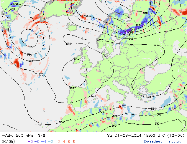 T-Adv. 500 hPa GFS Sa 21.09.2024 18 UTC