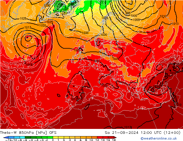 Theta-W 850hPa GFS 星期六 21.09.2024 12 UTC