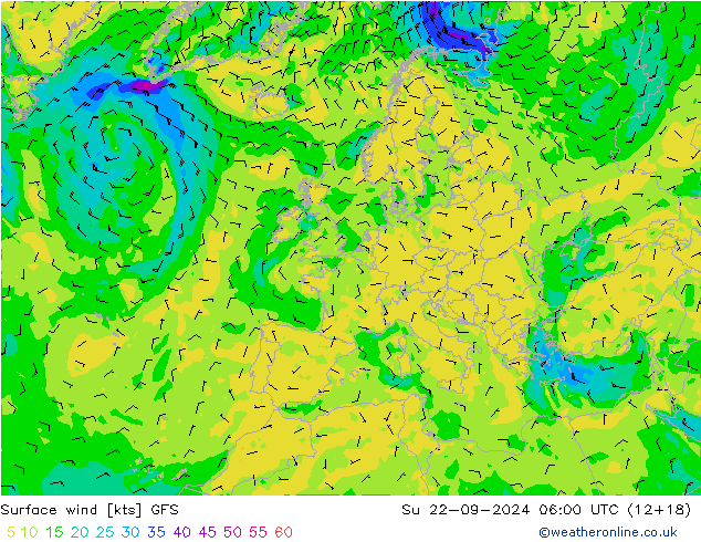 风 10 米 GFS 星期日 22.09.2024 06 UTC