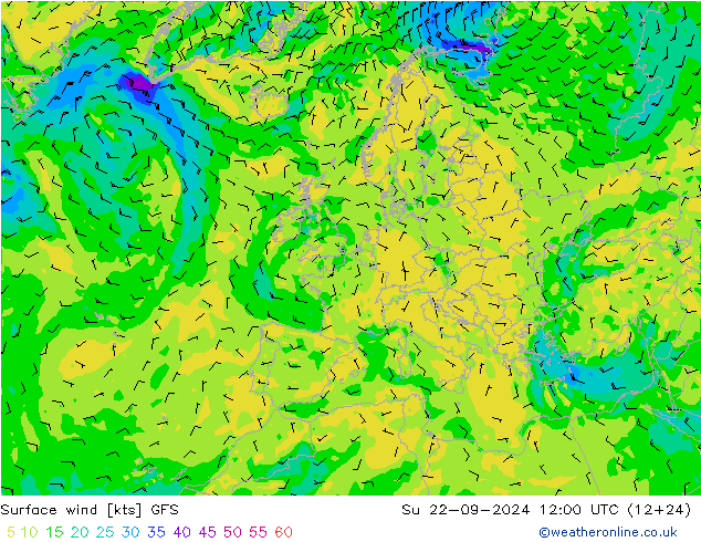 Viento 10 m GFS dom 22.09.2024 12 UTC