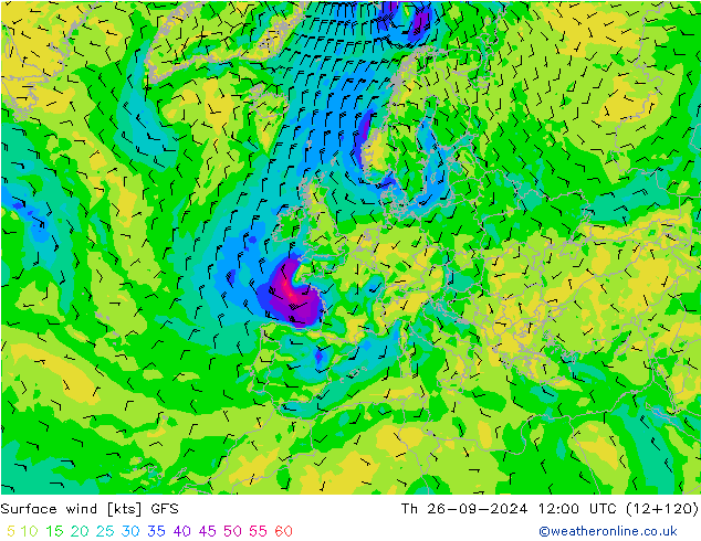 Surface wind GFS Th 26.09.2024 12 UTC