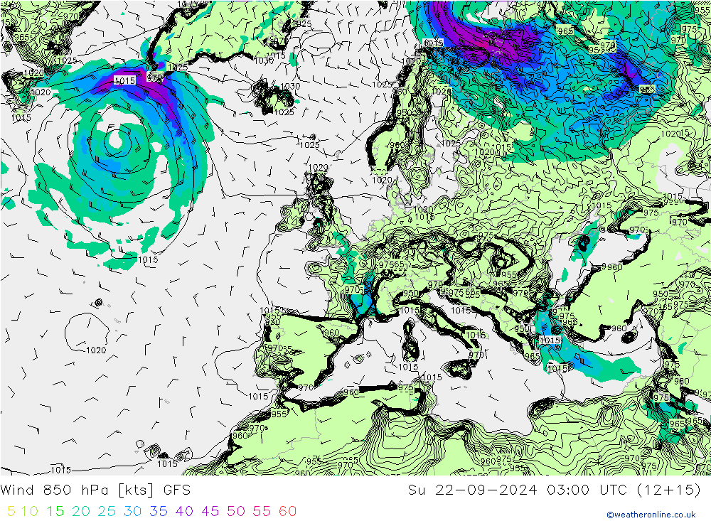 Wind 850 hPa GFS So 22.09.2024 03 UTC