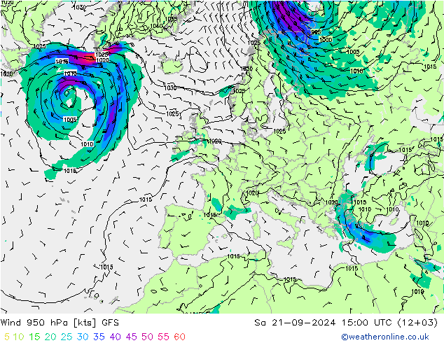 Viento 950 hPa GFS sáb 21.09.2024 15 UTC