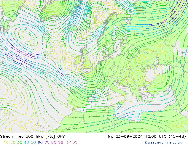 风 500 hPa GFS 星期一 23.09.2024 12 UTC