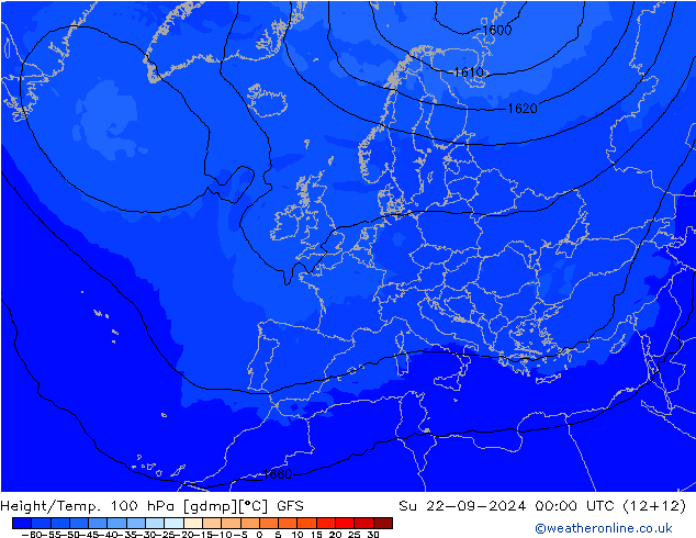 Geop./Temp. 100 hPa GFS dom 22.09.2024 00 UTC