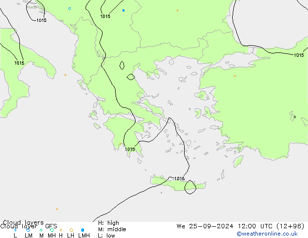 Wolkenschichten GFS Mi 25.09.2024 12 UTC