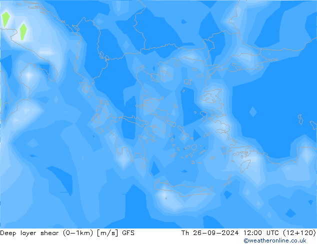 Deep layer shear (0-1km) GFS Th 26.09.2024 12 UTC