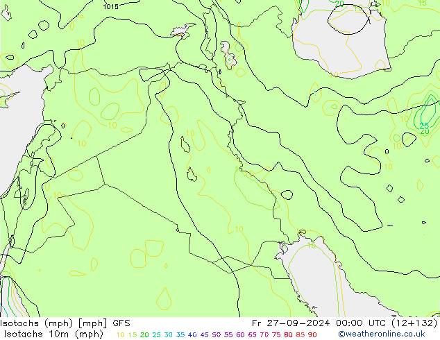 Isotachen (mph) GFS Fr 27.09.2024 00 UTC