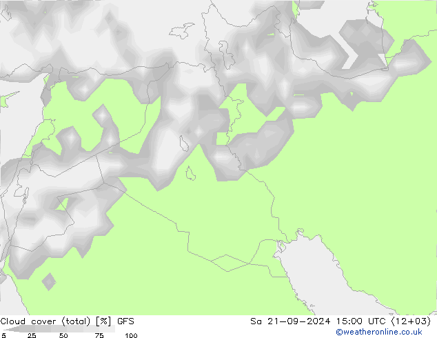 Cloud cover (total) GFS Sa 21.09.2024 15 UTC