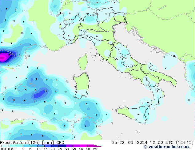 Nied. akkumuliert (12Std) GFS So 22.09.2024 00 UTC