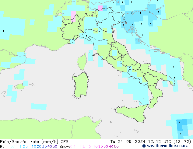 Rain/Snowfall rate GFS Tu 24.09.2024 12 UTC