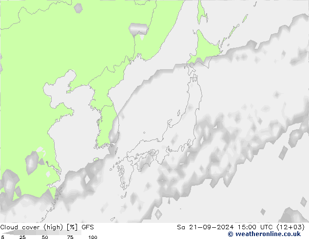 Cloud cover (high) GFS Sa 21.09.2024 15 UTC