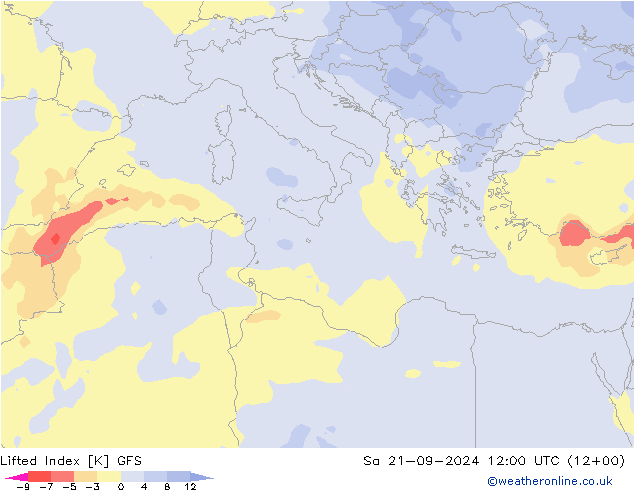 Lifted Index GFS Sa 21.09.2024 12 UTC