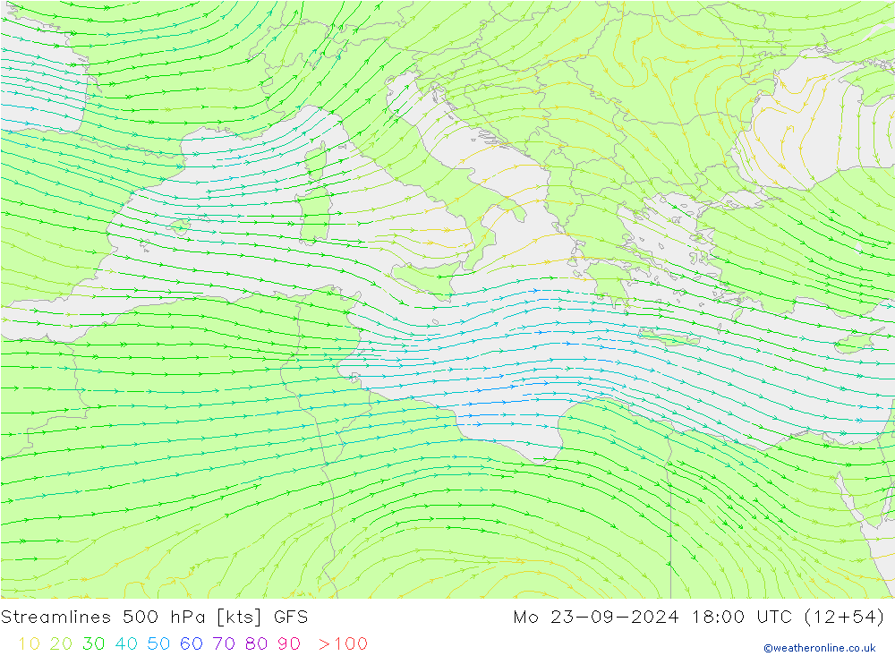 Stromlinien 500 hPa GFS Mo 23.09.2024 18 UTC