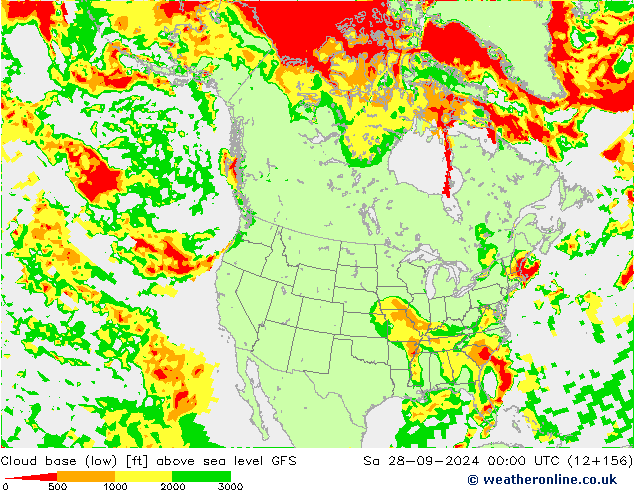 Cloud base (low) GFS Sa 28.09.2024 00 UTC