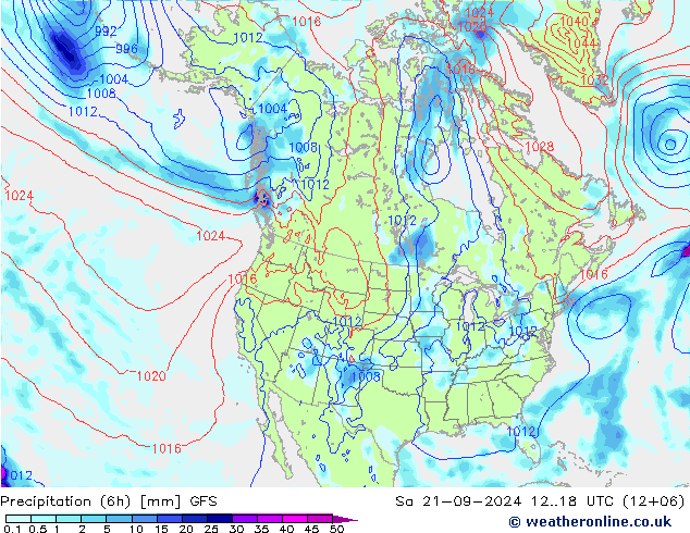 Precipitación (6h) GFS sáb 21.09.2024 18 UTC