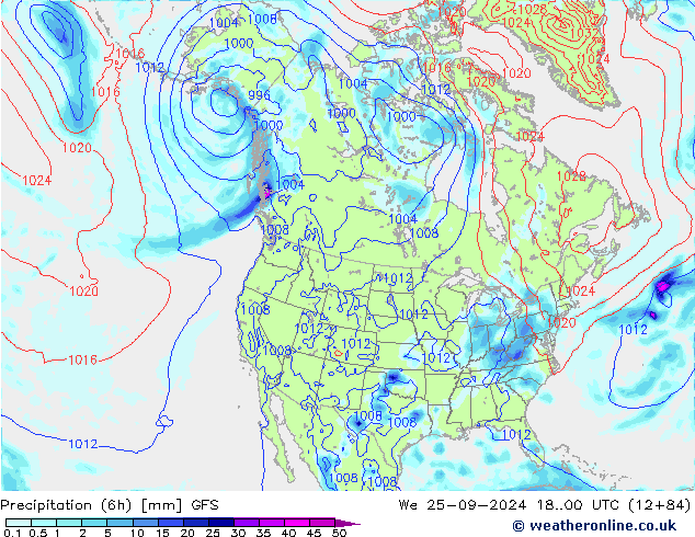 Z500/Rain (+SLP)/Z850 GFS We 25.09.2024 00 UTC