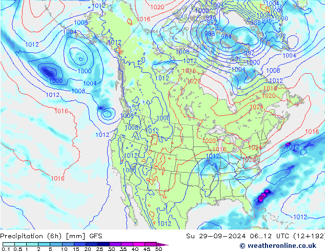 Z500/Rain (+SLP)/Z850 GFS 星期日 29.09.2024 12 UTC