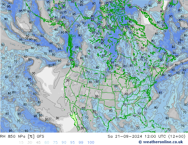 RH 850 hPa GFS Sa 21.09.2024 12 UTC