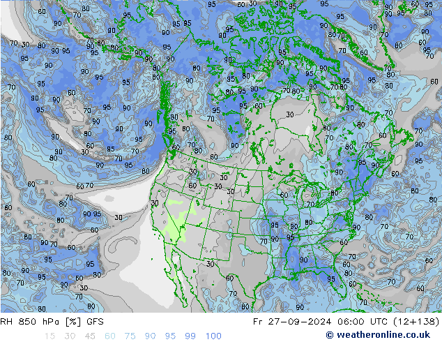 RH 850 hPa GFS Fr 27.09.2024 06 UTC