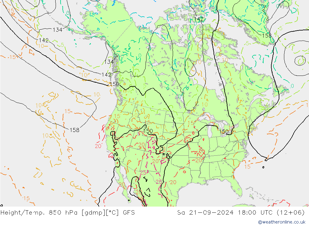 Z500/Rain (+SLP)/Z850 GFS 星期六 21.09.2024 18 UTC