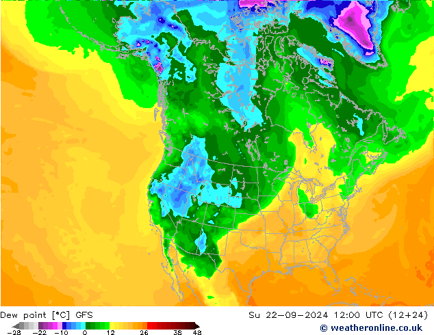 Dew point GFS Su 22.09.2024 12 UTC