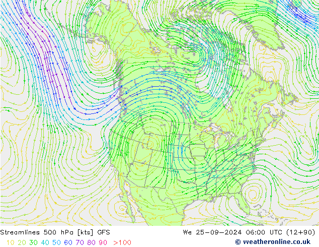 Streamlines 500 hPa GFS We 25.09.2024 06 UTC