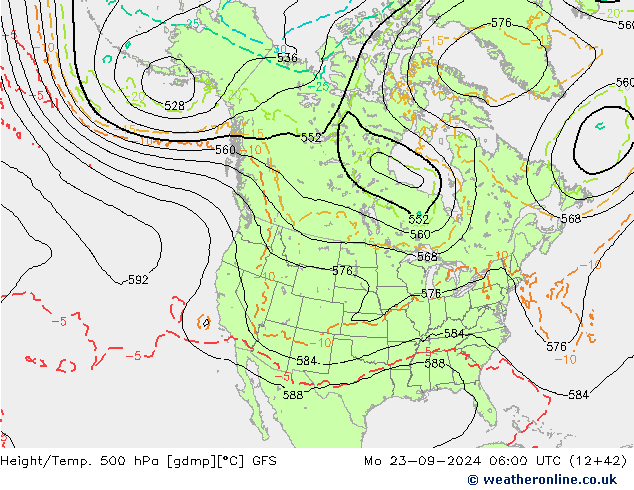 Z500/Rain (+SLP)/Z850 GFS 星期一 23.09.2024 06 UTC