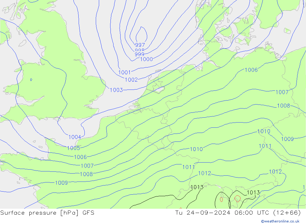 地面气压 GFS 星期二 24.09.2024 06 UTC