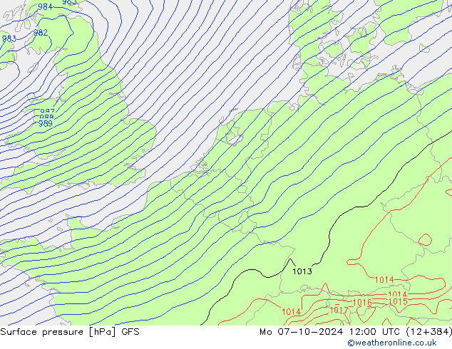 Surface pressure GFS Mo 07.10.2024 12 UTC