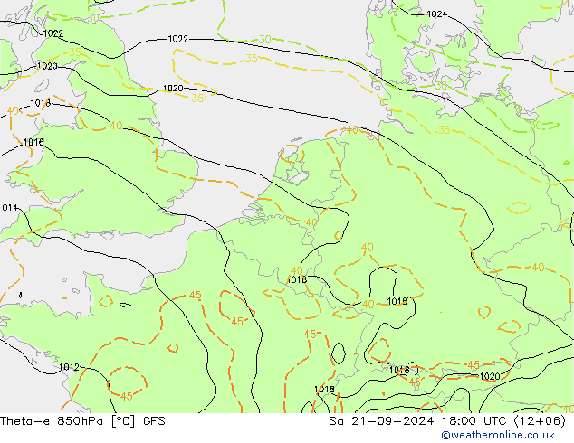 Theta-e 850hPa GFS Sa 21.09.2024 18 UTC