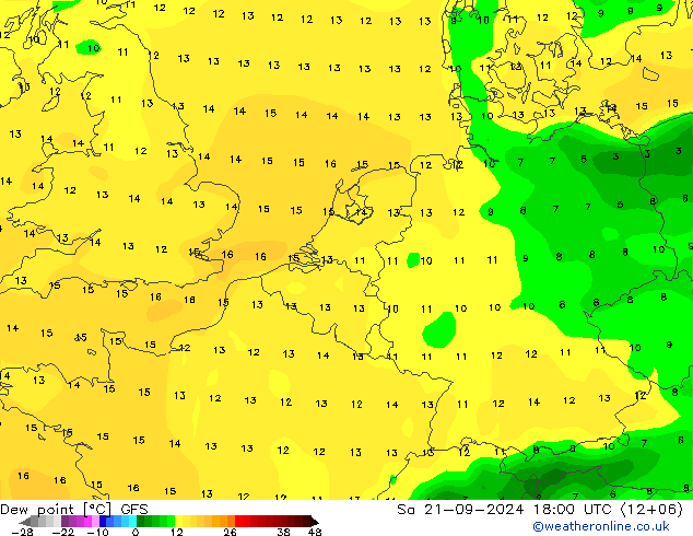 Dew point GFS Sa 21.09.2024 18 UTC