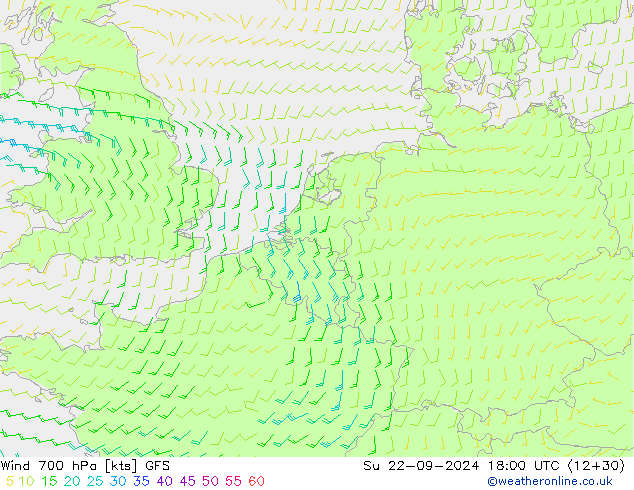 Wind 700 hPa GFS Su 22.09.2024 18 UTC