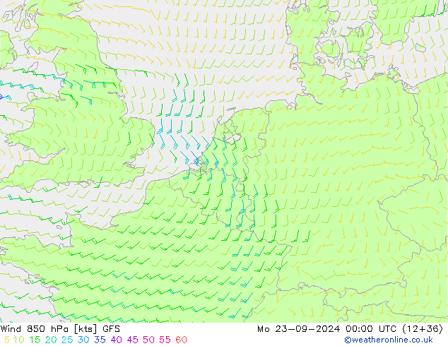 Wind 850 hPa GFS Mo 23.09.2024 00 UTC