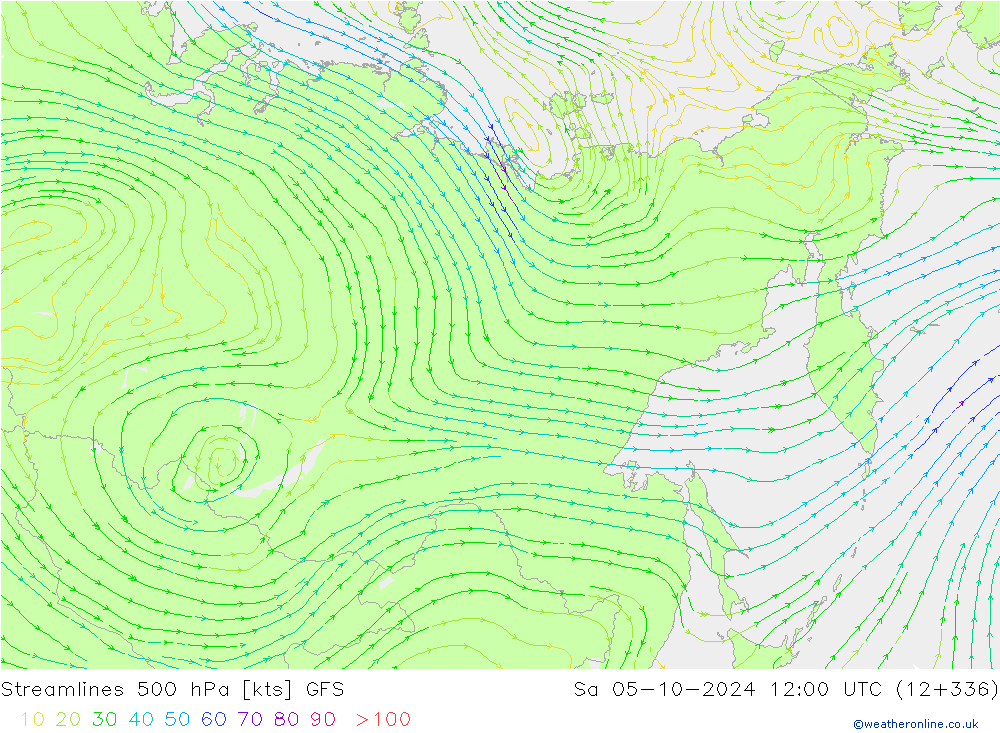 Streamlines 500 hPa GFS Sa 05.10.2024 12 UTC