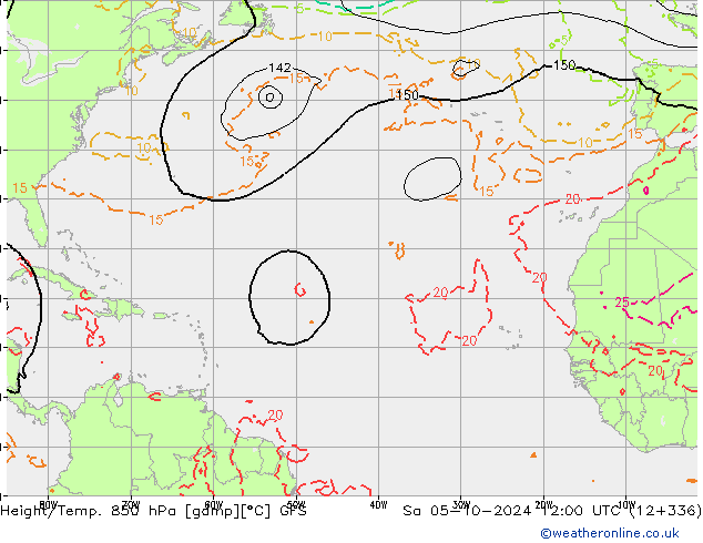 Z500/Rain (+SLP)/Z850 GFS Sa 05.10.2024 12 UTC