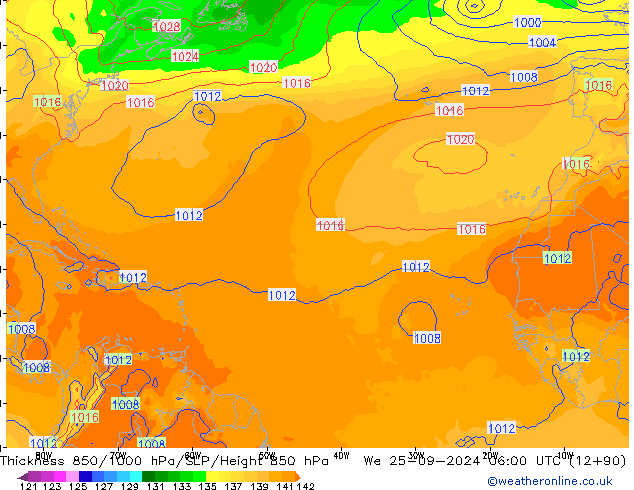 Schichtdicke 850-1000 hPa GFS Mi 25.09.2024 06 UTC