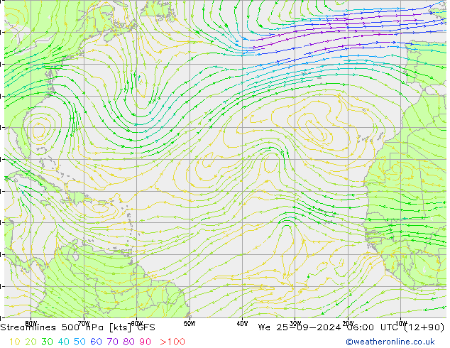 Streamlines 500 hPa GFS We 25.09.2024 06 UTC