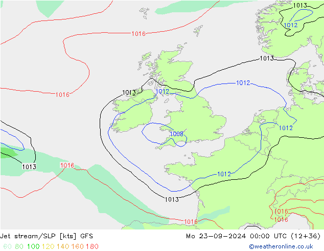 Jet stream/SLP GFS Mo 23.09.2024 00 UTC