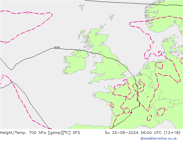 Height/Temp. 700 hPa GFS So 22.09.2024 06 UTC